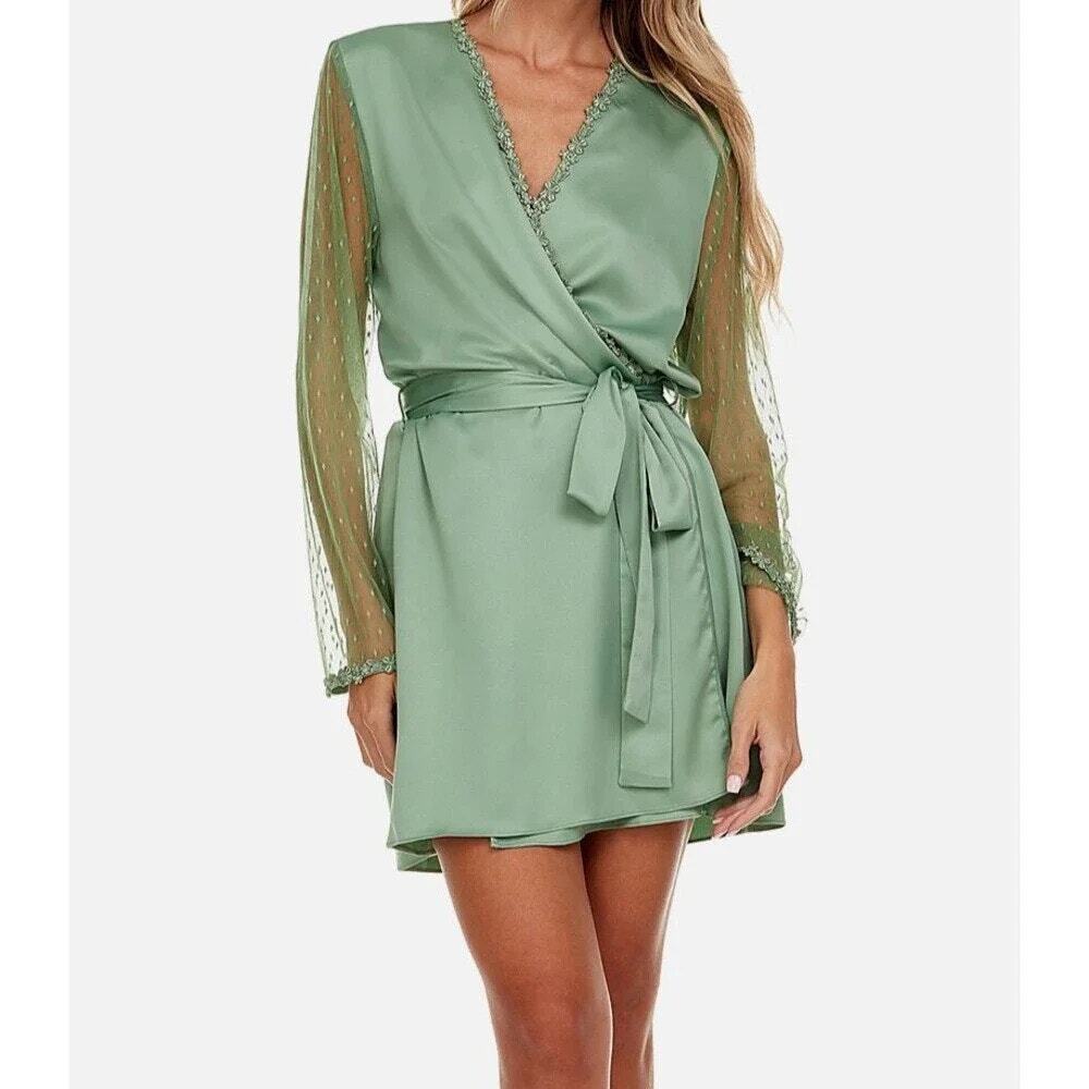 Flora Nikrooz Showstopper Charmeuse Cover-Up‎ Robe Forest Green Medium NWT
